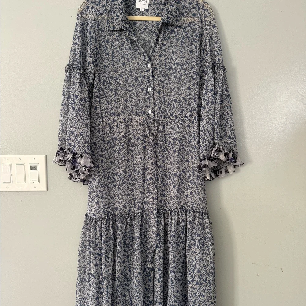 Misa Los Angeles Navy Floral Long Sleeve Dress - Picture 2 of 7